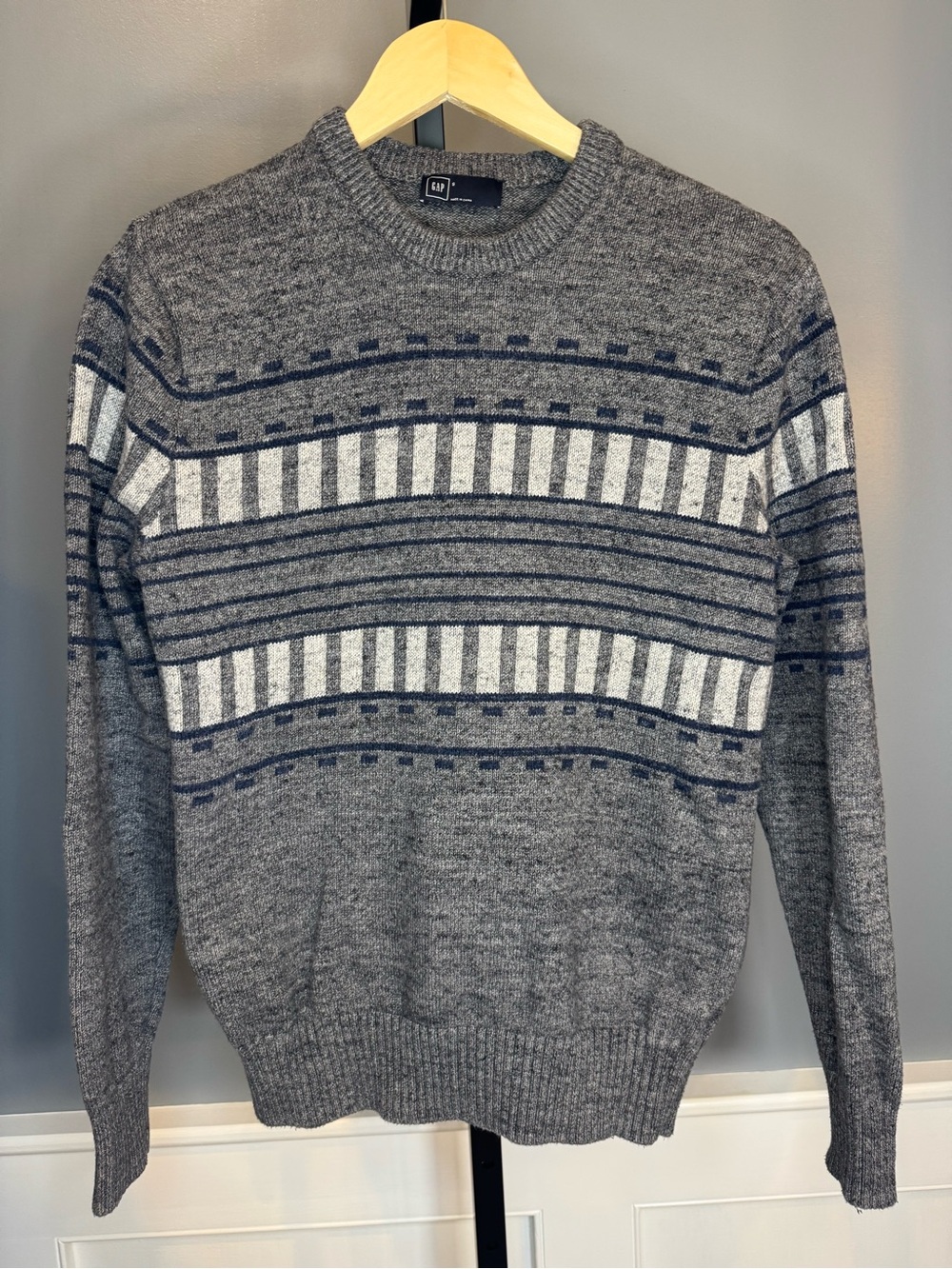 Gap Geo Pattern Crew Sweater Gray Cotton Blend Men’s Small